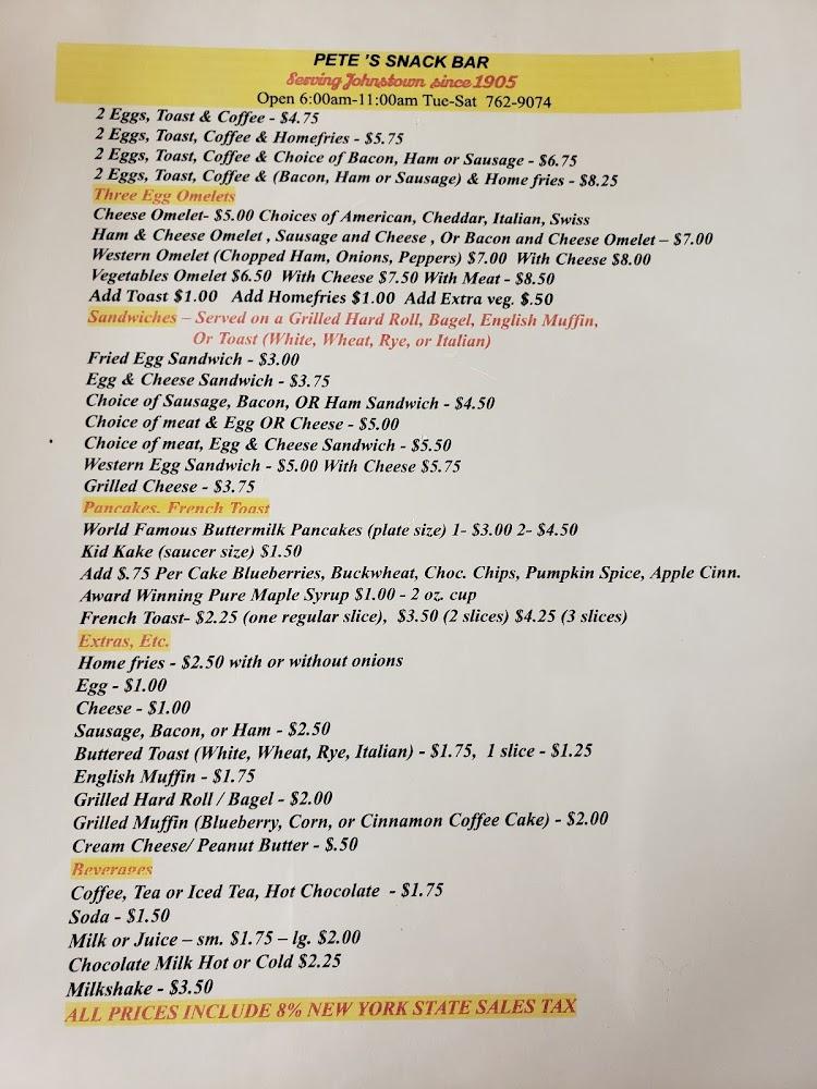 Pete's Snack Bar Menu image 1